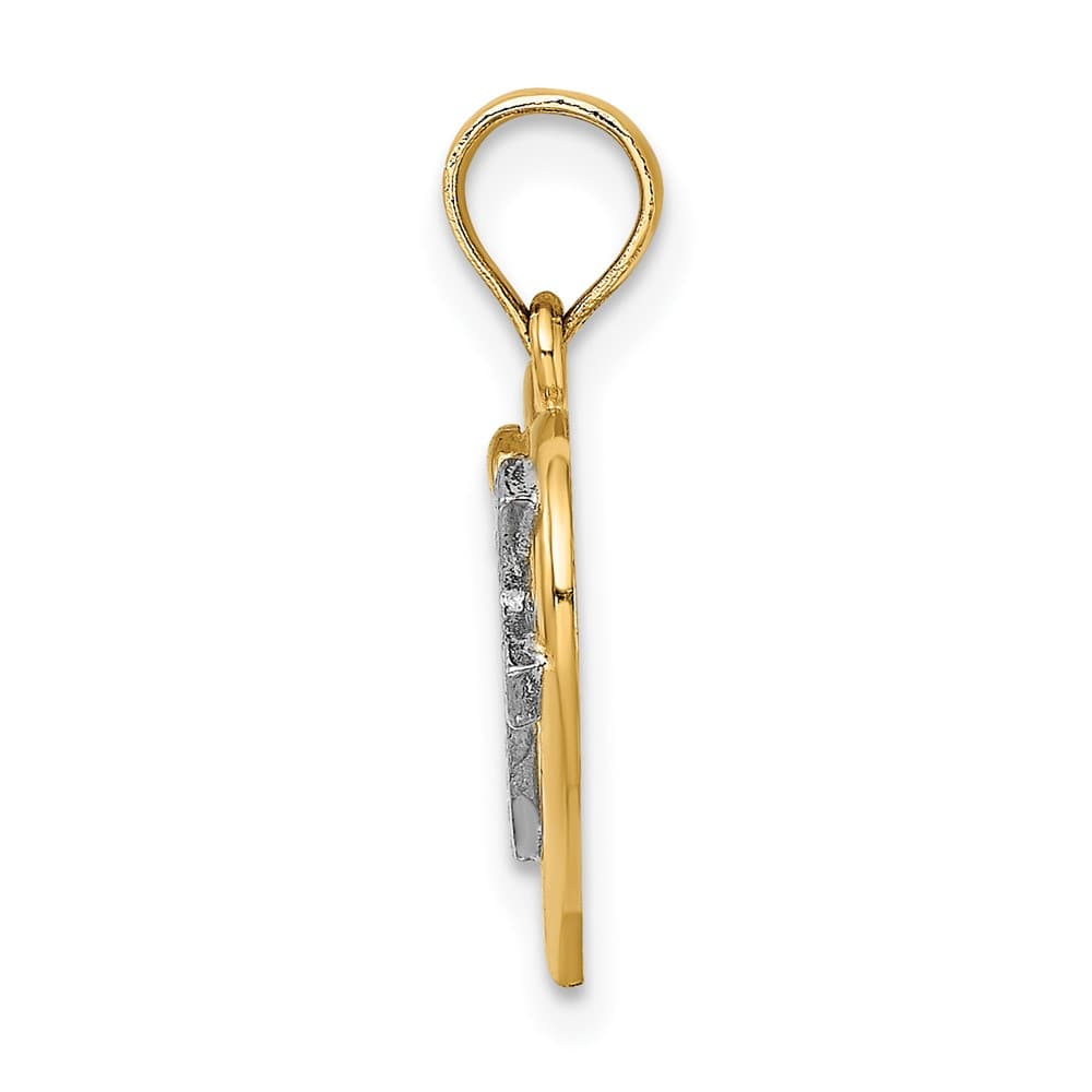 10K Yellow Gold Solid Polished Medium Cross in Heart Charm
