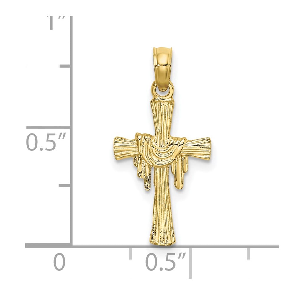 10K Yellow Gold Solid Polished Medium Cross with Drape Charm