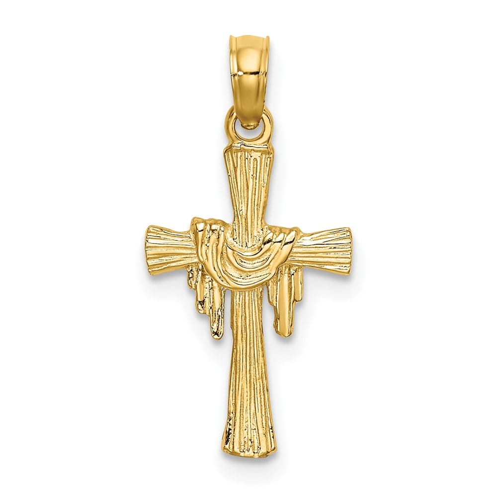 10K Yellow Gold Solid Polished Medium Cross with Drape Charm