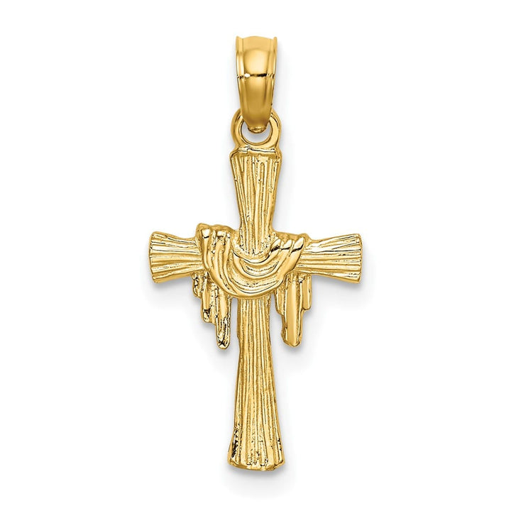 10K Yellow Gold Solid Polished Medium Cross with Drape Charm