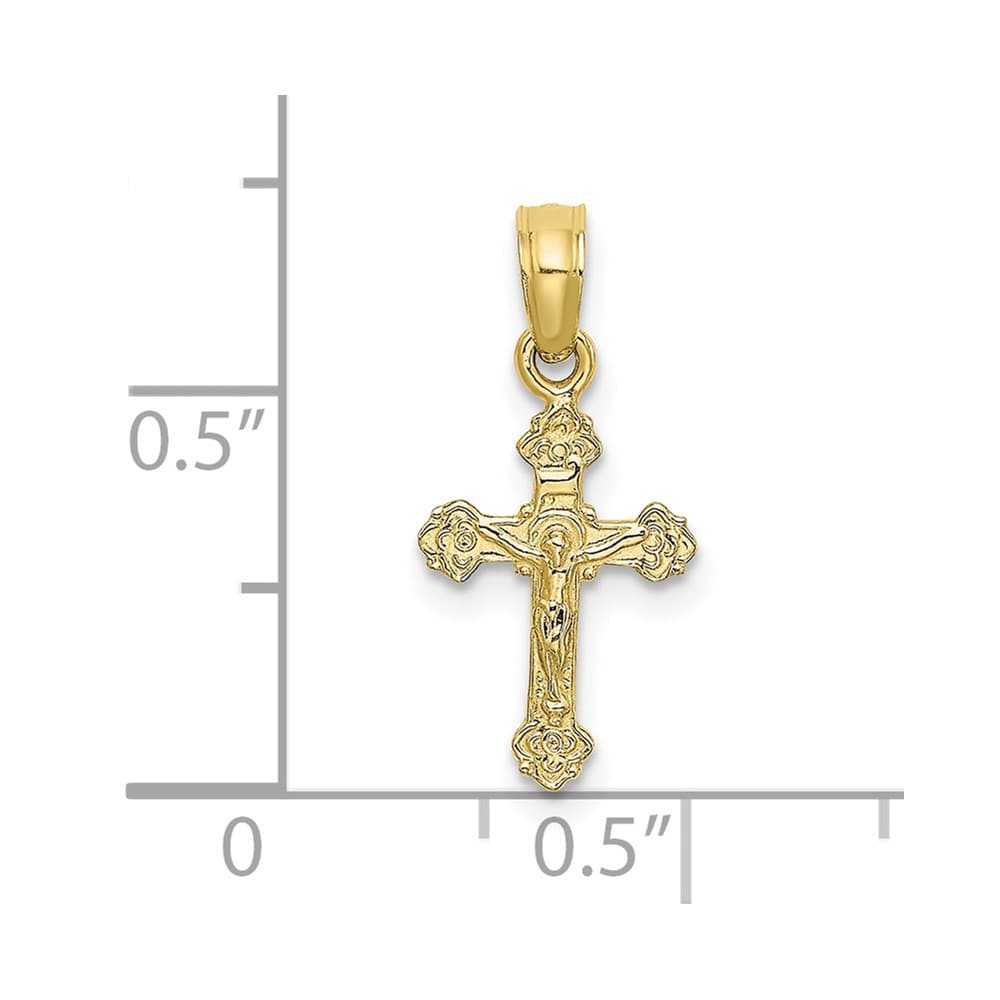10K Yellow Gold Solid Polished Medium Crucifix with Fancy Tips Charm