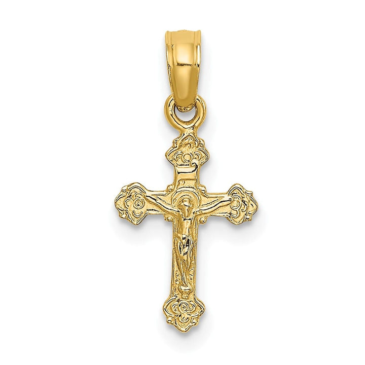 10K Yellow Gold Solid Polished Medium Crucifix with Fancy Tips Charm