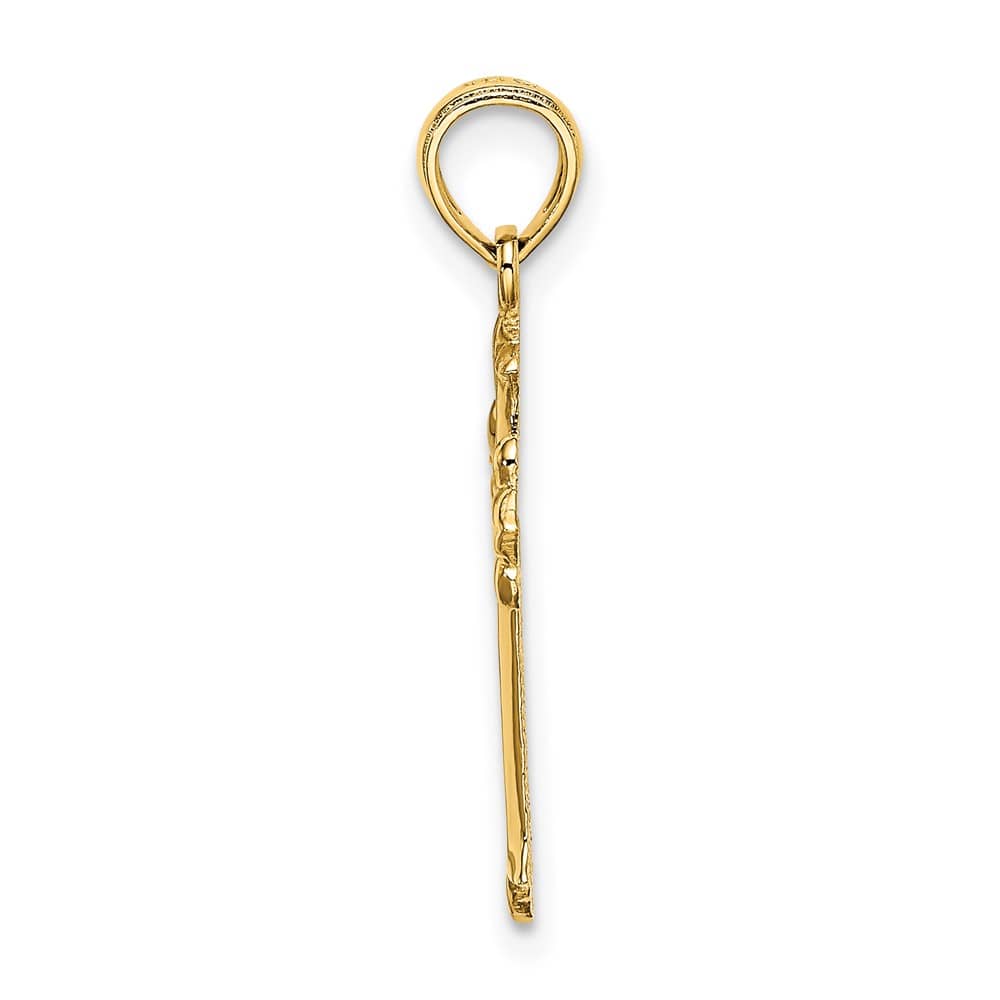 10K Yellow Gold Solid Polished Medium Cut-Out Budded Cross Charm