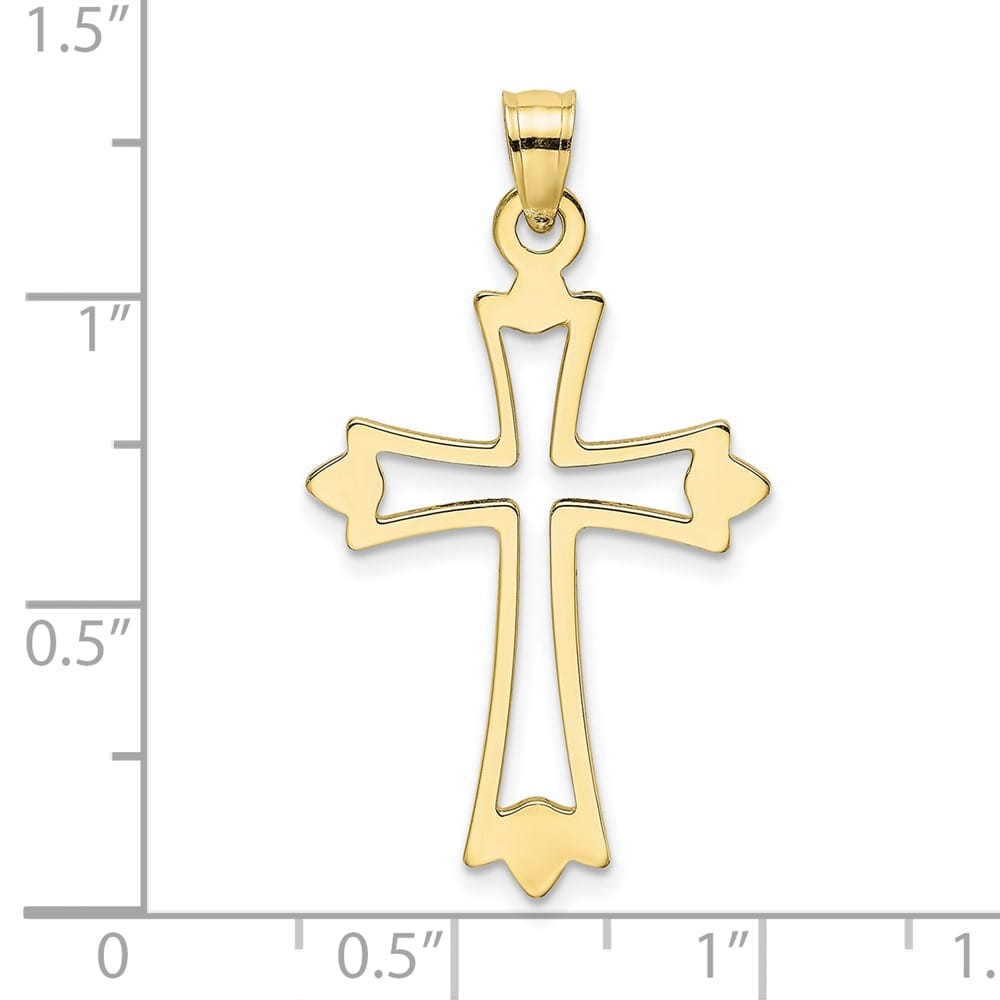 10K Yellow Gold Solid Polished Medium Cut-Out Budded Cross Charm