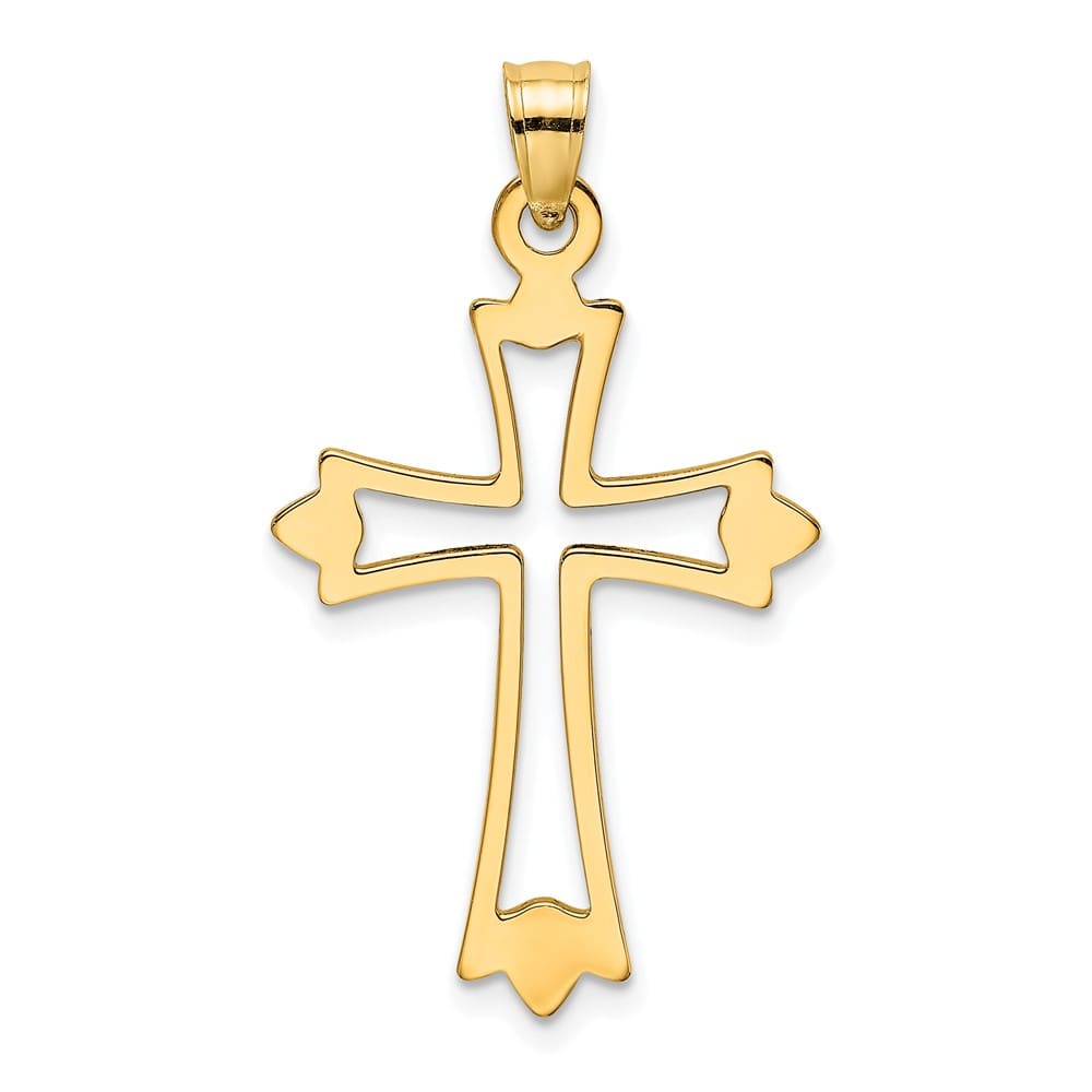 10K Yellow Gold Solid Polished Medium Cut-Out Budded Cross Charm