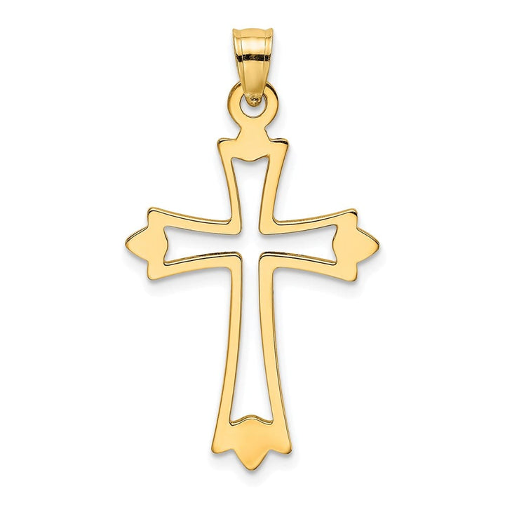 10K Yellow Gold Solid Polished Medium Cut-Out Budded Cross Charm