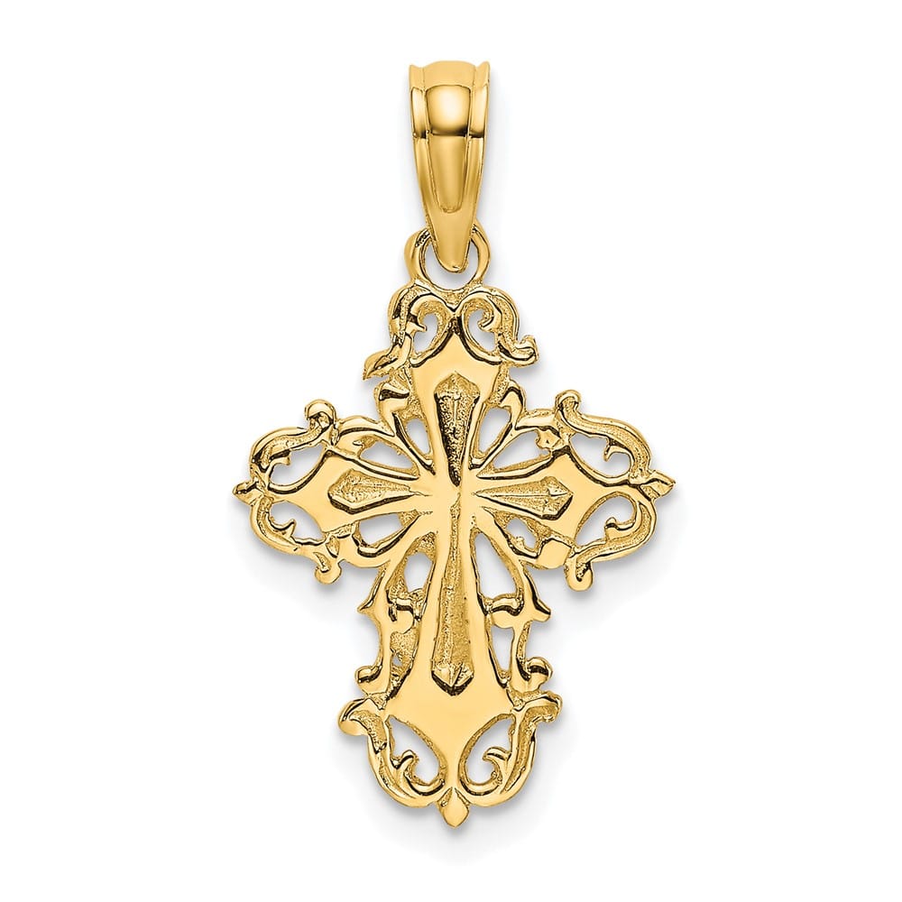 10K Yellow Gold Solid Polished Medium Cut-Out Delicate Cross Charm