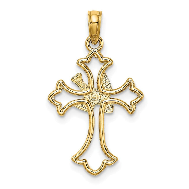 10K Yellow Gold Solid Polished Medium Cut-Out Dove Center Cross Charm