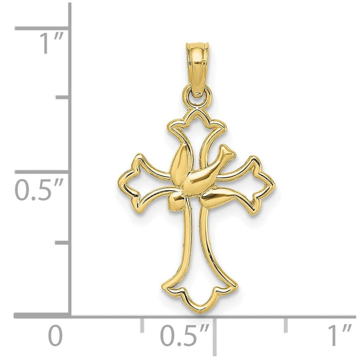 10K Yellow Gold Solid Polished Medium Cut-Out Dove Center Cross Charm