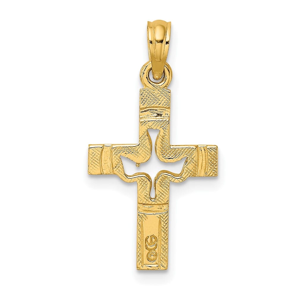 10K Yellow Gold Solid Polished Medium Cut-out Dove Cross Charm
