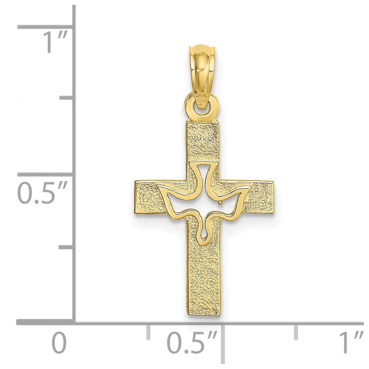 10K Yellow Gold Solid Polished Medium Cut-out Dove Cross Charm