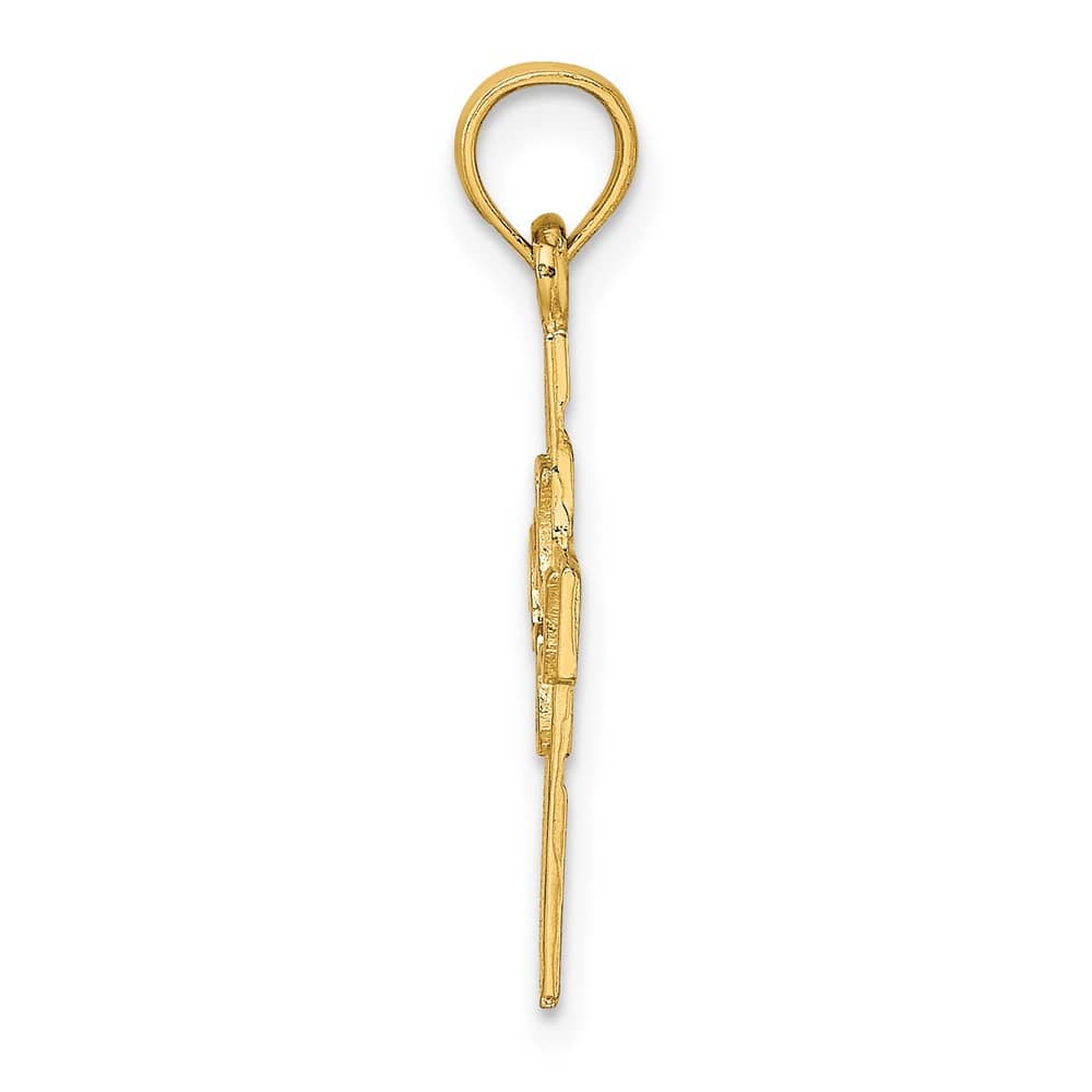 10K Yellow Gold Solid Polished Medium Cut-out Dove Cross Charm