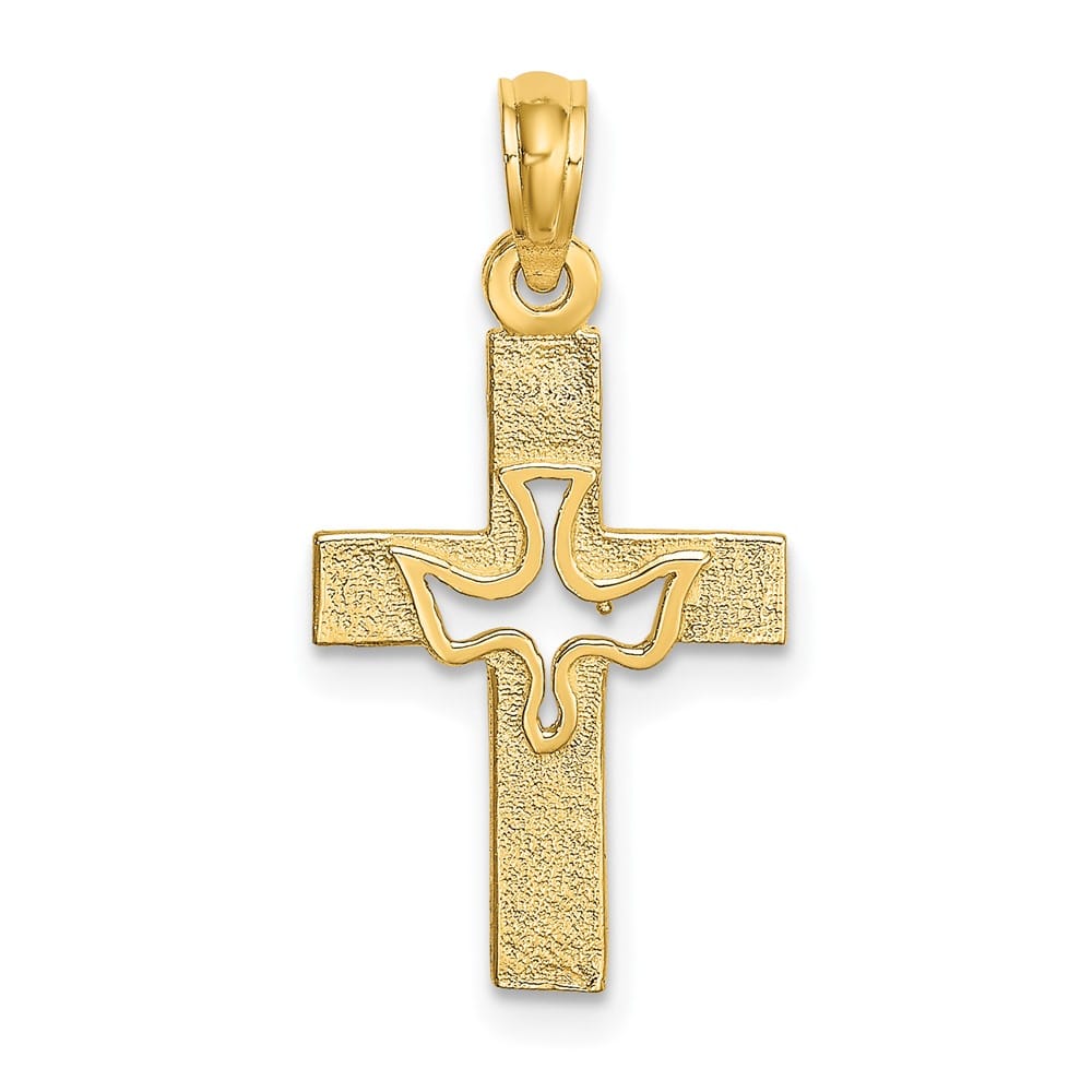 10K Yellow Gold Solid Polished Medium Cut-out Dove Cross Charm