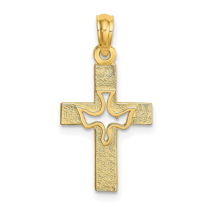 10K Yellow Gold Solid Polished Medium Cut-out Dove Cross Charm