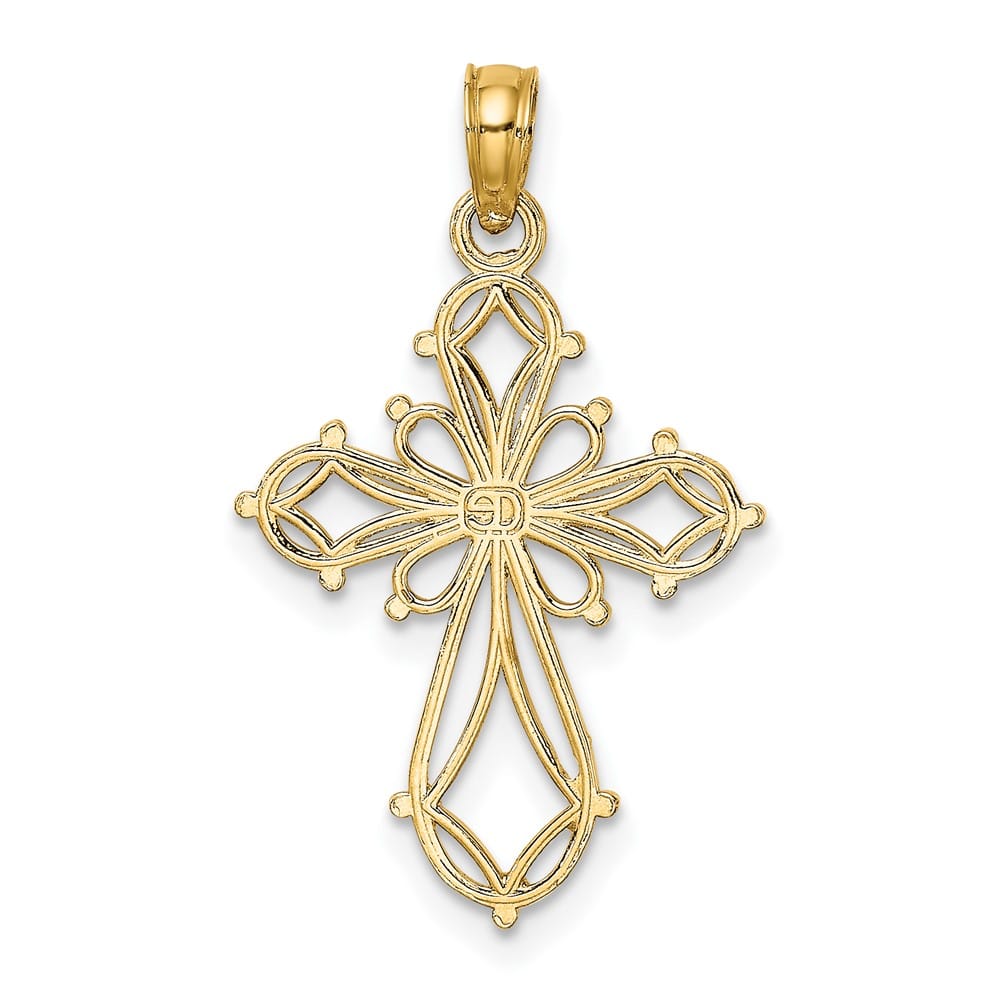 10K Yellow Gold Solid Polished Medium Cut-Out Fancy Cross Charm