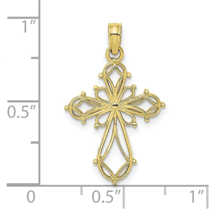 10K Yellow Gold Solid Polished Medium Cut-Out Fancy Cross Charm