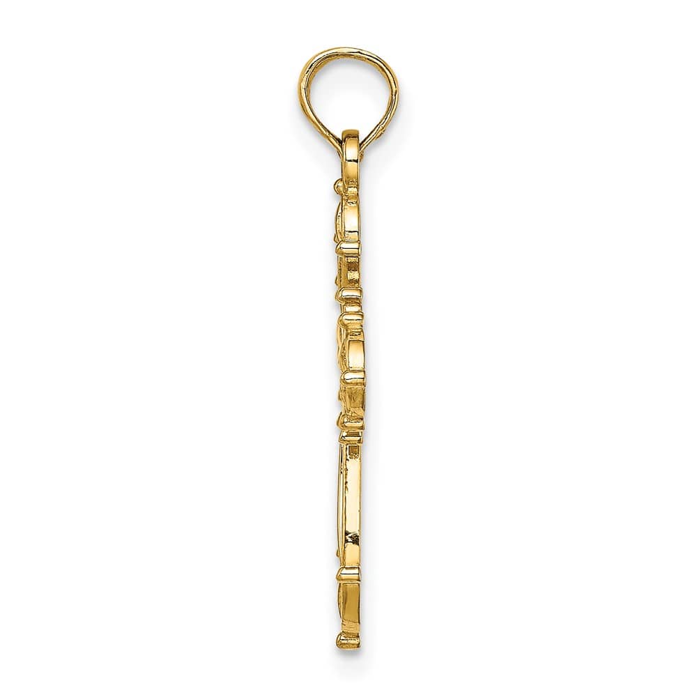 10K Yellow Gold Solid Polished Medium Cut-Out Fancy Cross Charm