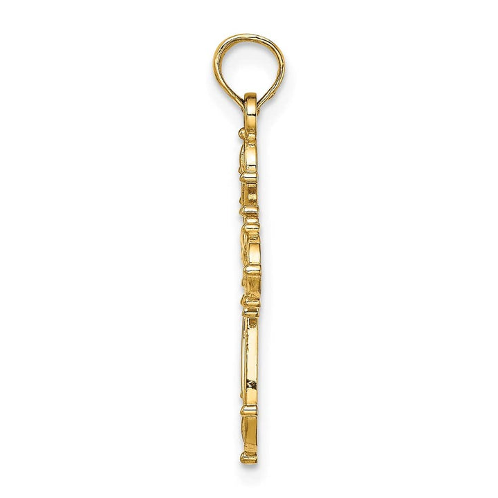 10K Yellow Gold Solid Polished Medium Cut-Out Fancy Cross Charm