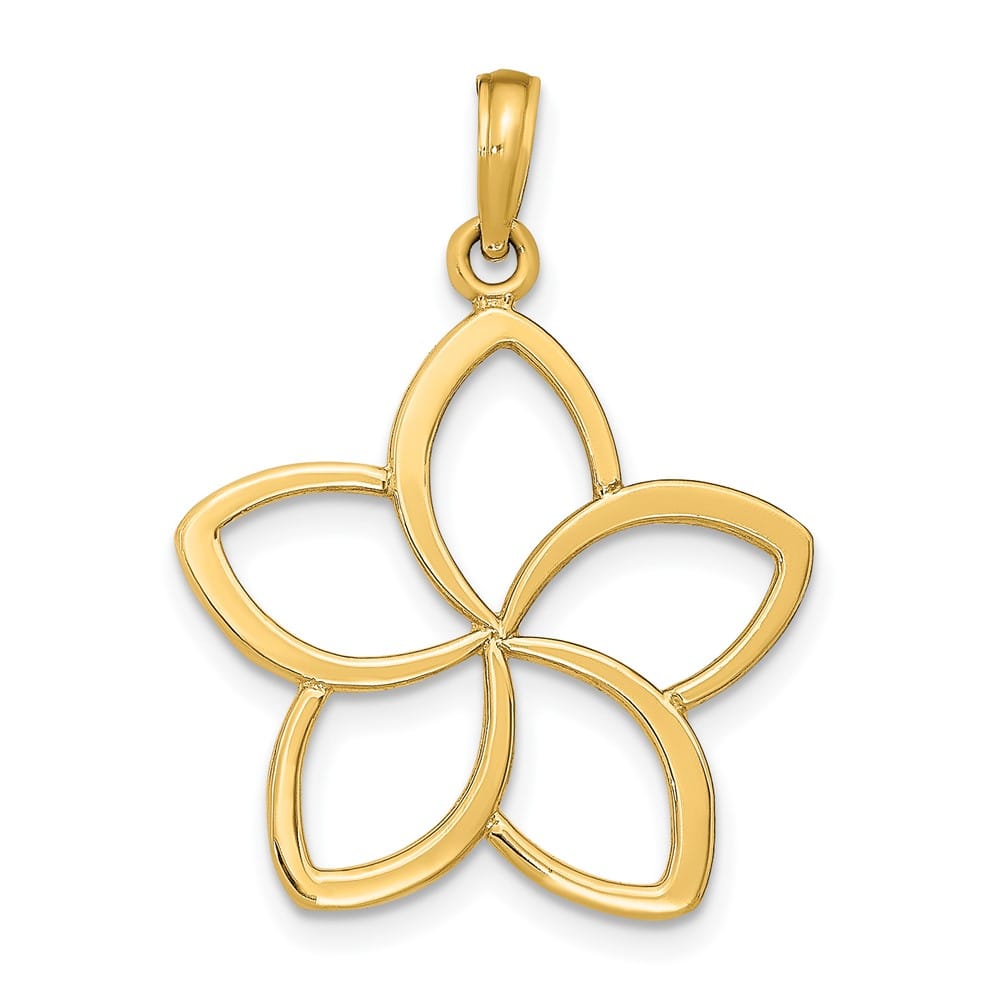 10K Yellow Gold Solid Polished Medium Cut Out Flower Pendant
