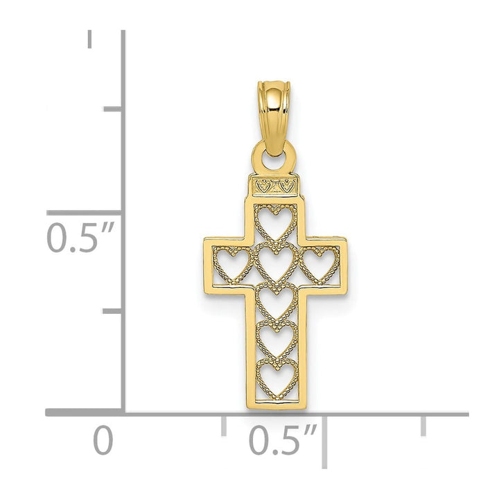 10K Yellow Gold Solid Polished Medium Cut-Out Heart Design Cross Charm