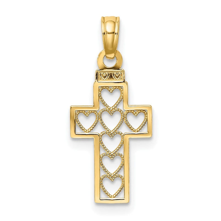 10K Yellow Gold Solid Polished Medium Cut-Out Heart Design Cross Charm