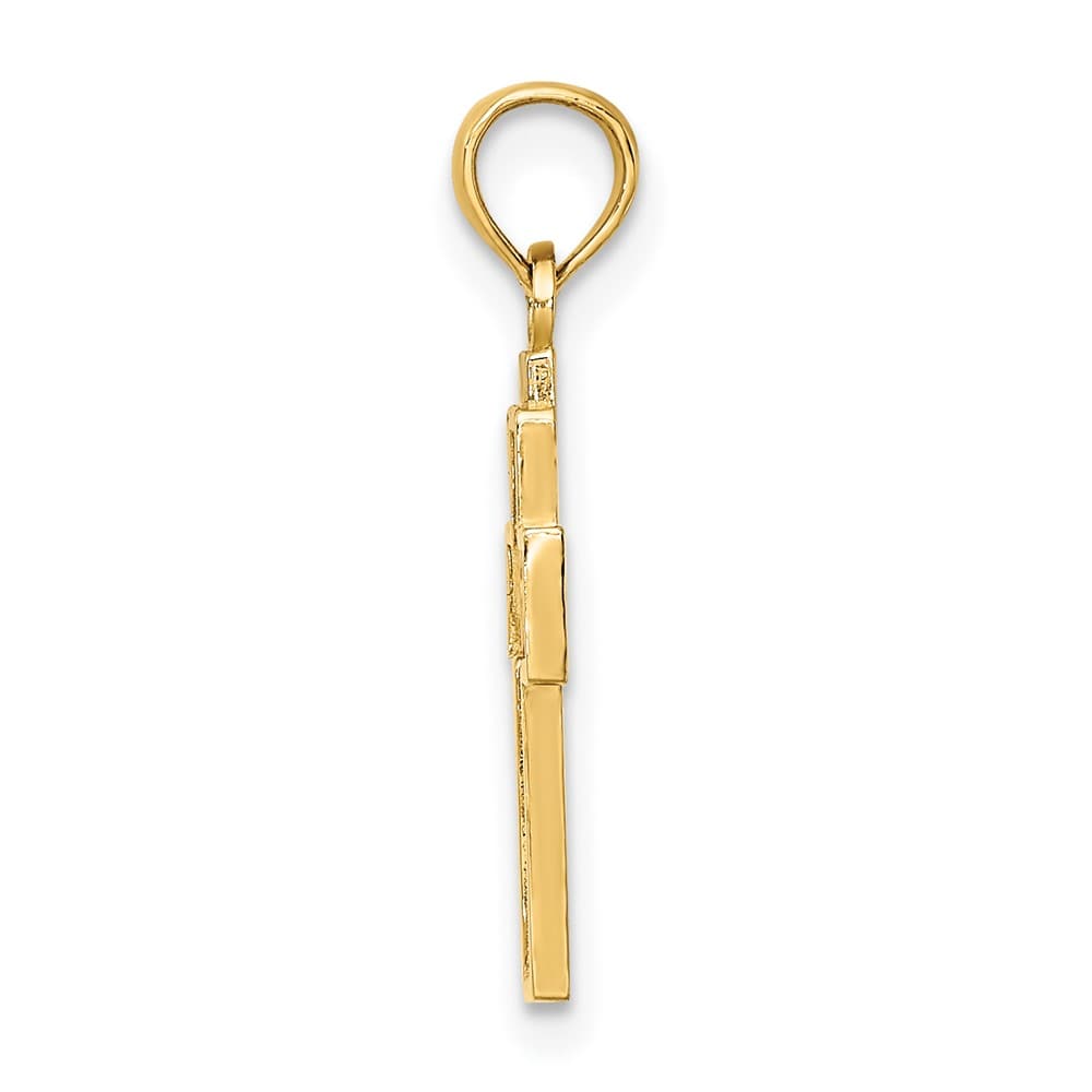 10K Yellow Gold Solid Polished Medium Cut-Out Heart Design Cross Charm