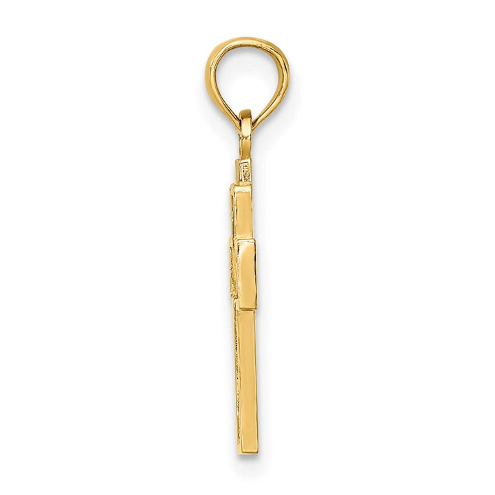 10K Yellow Gold Solid Polished Medium Cut-Out Heart Design Cross Charm