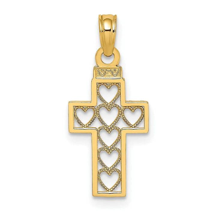10K Yellow Gold Solid Polished Medium Cut-Out Heart Design Cross Charm