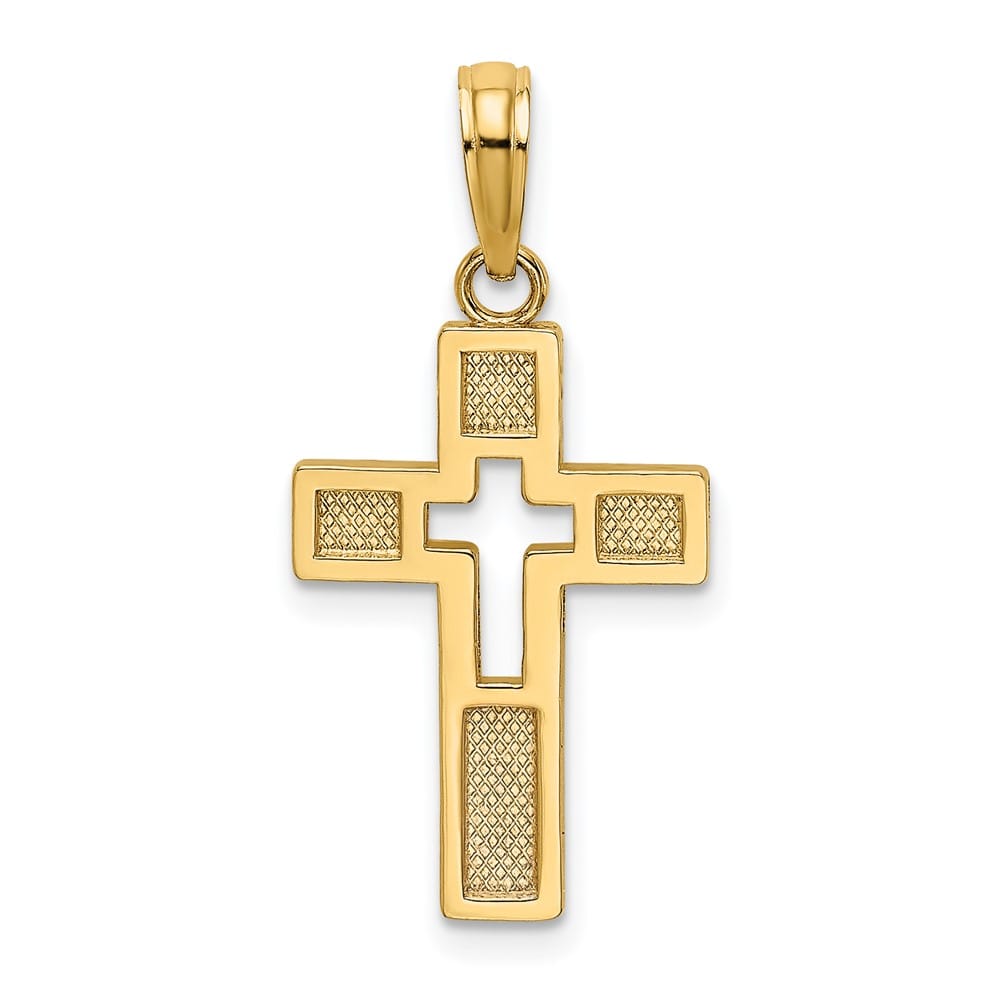 10K Yellow Gold Solid Polished Medium Cut-Out Latin Cross Charm