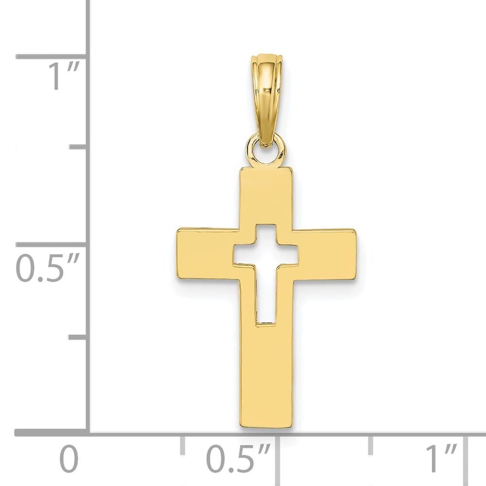 10K Yellow Gold Solid Polished Medium Cut-Out Latin Cross Charm