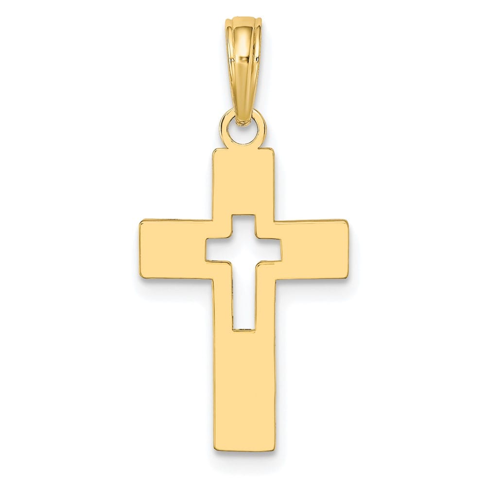 10K Yellow Gold Solid Polished Medium Cut-Out Latin Cross Charm
