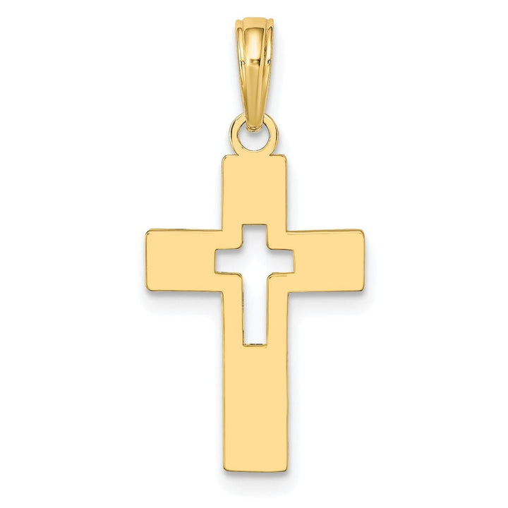 10K Yellow Gold Solid Polished Medium Cut-Out Latin Cross Charm