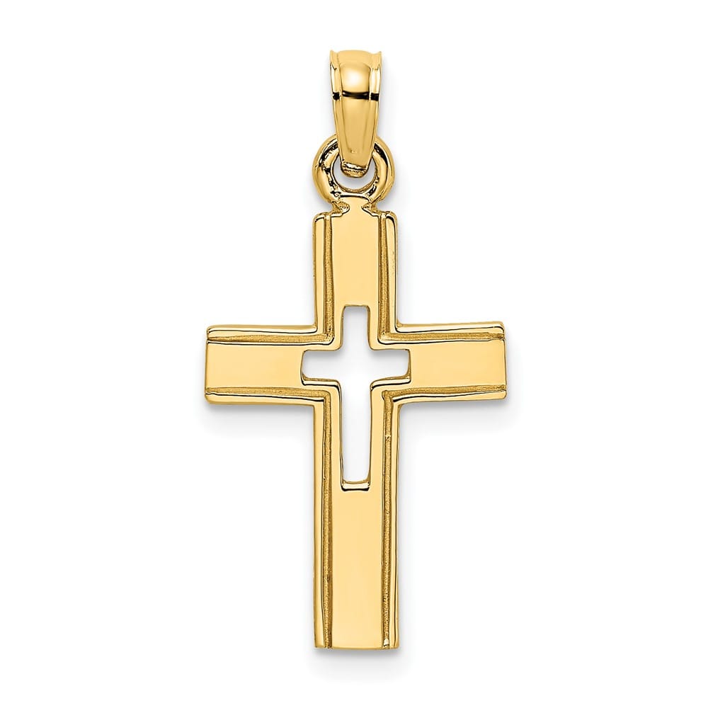 10K Yellow Gold Solid Polished Medium Cut-Out Latin Cross Charm