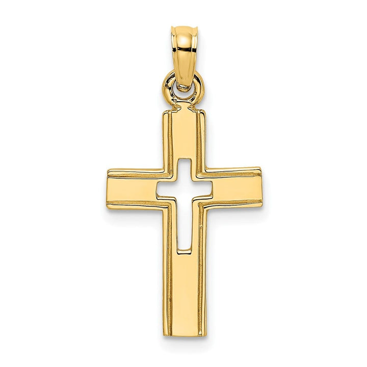 10K Yellow Gold Solid Polished Medium Cut-Out Latin Cross Charm