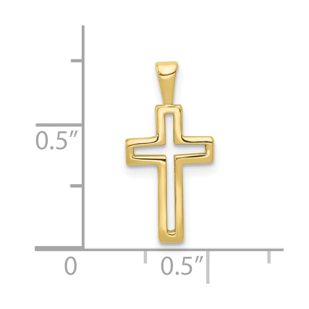 10K Yellow Gold Solid Polished Medium Cut-out Latin Cross Charm