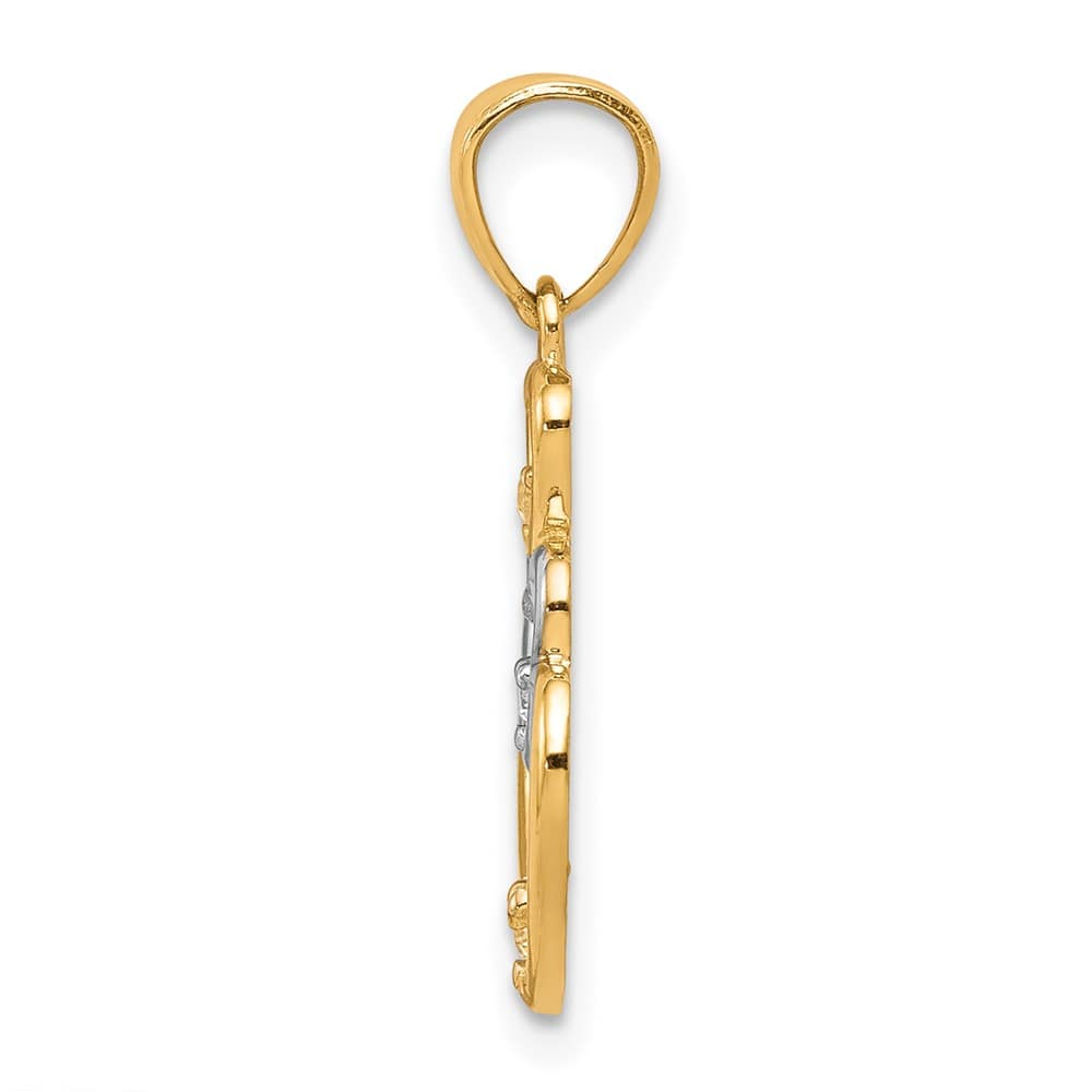 10K Yellow Gold Solid Polished Medium CZ 3-Heart Pendant