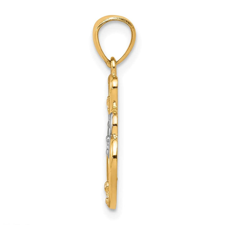 10K Yellow Gold Solid Polished Medium CZ 3-Heart Pendant