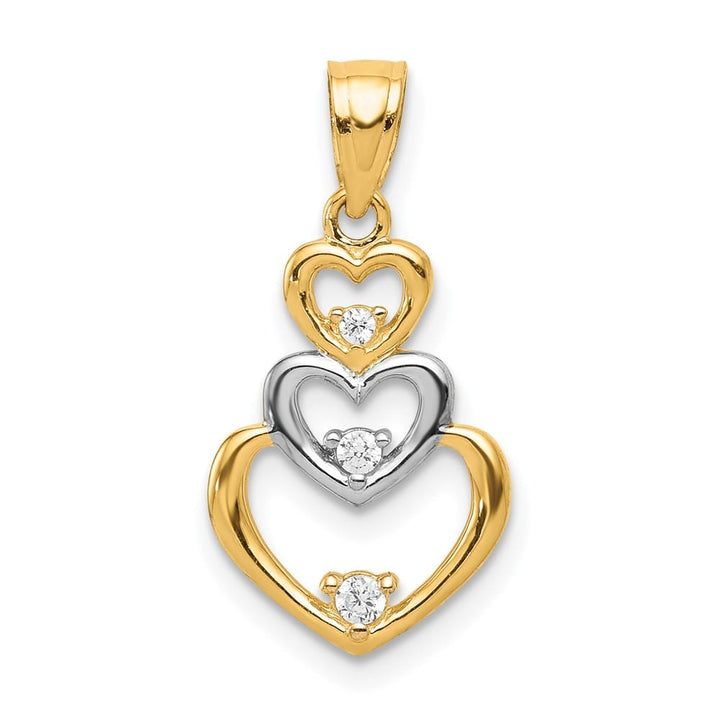 10K Yellow Gold Solid Polished Medium CZ 3-Heart Pendant