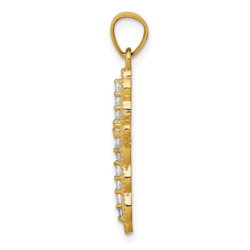 10K Yellow Gold Solid Polished Medium CZ Filigree Latin Cross Pendant