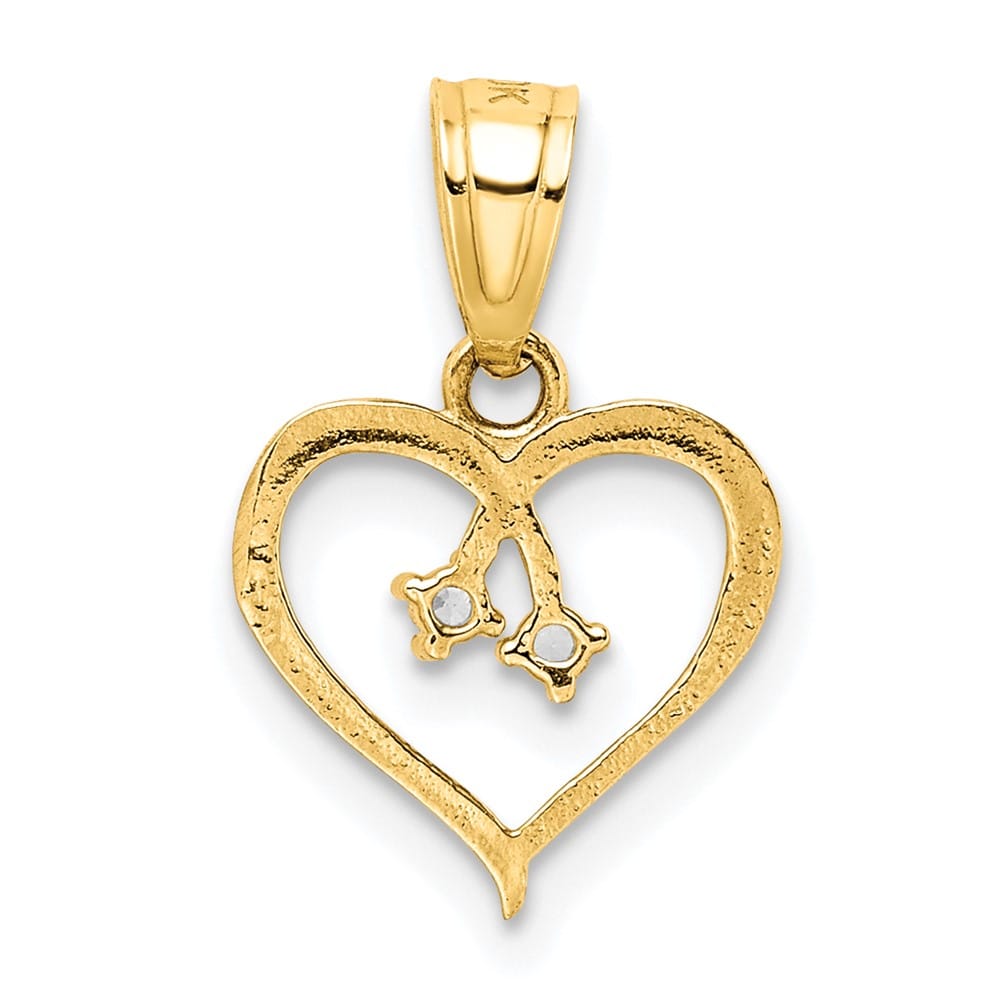 10K Yellow Gold Solid Polished Medium CZ Heart Pendant
