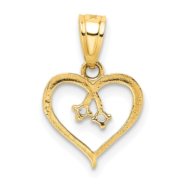 10K Yellow Gold Solid Polished Medium CZ Heart Pendant