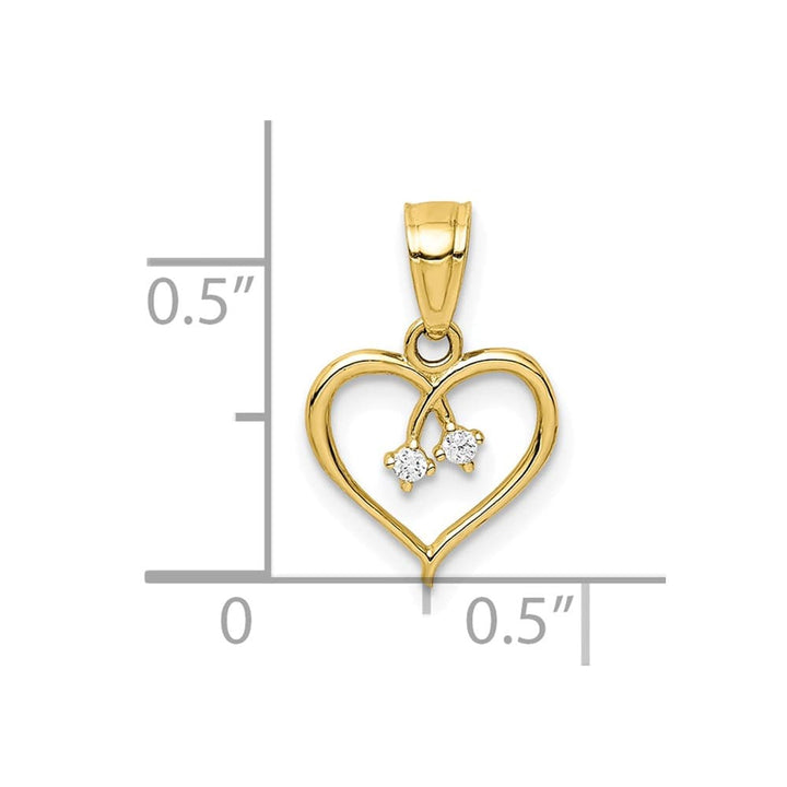 10K Yellow Gold Solid Polished Medium CZ Heart Pendant