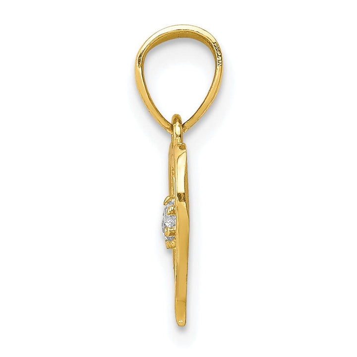 10K Yellow Gold Solid Polished Medium CZ Heart Pendant