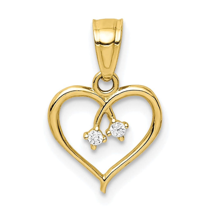 10K Yellow Gold Solid Polished Medium CZ Heart Pendant