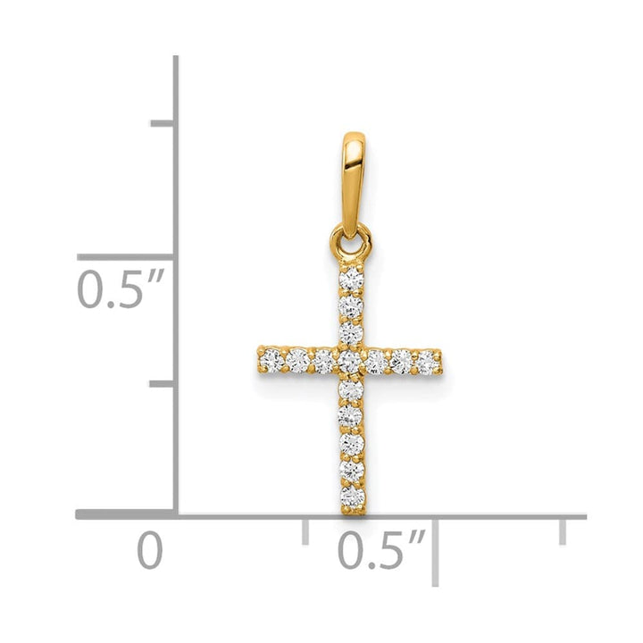 10K Yellow Gold Solid Polished Medium CZ Latin Cross Pendant