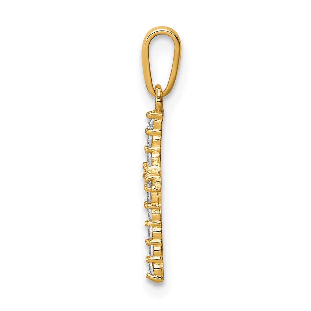 10K Yellow Gold Solid Polished Medium CZ Latin Cross Pendant