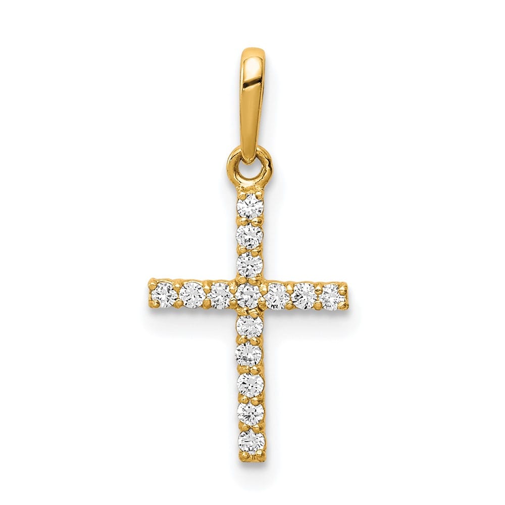 10K Yellow Gold Solid Polished Medium CZ Latin Cross Pendant