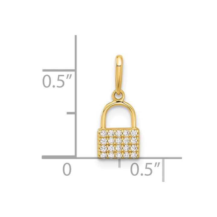 10K Yellow Gold Solid Polished Medium CZ Padlock Charm
