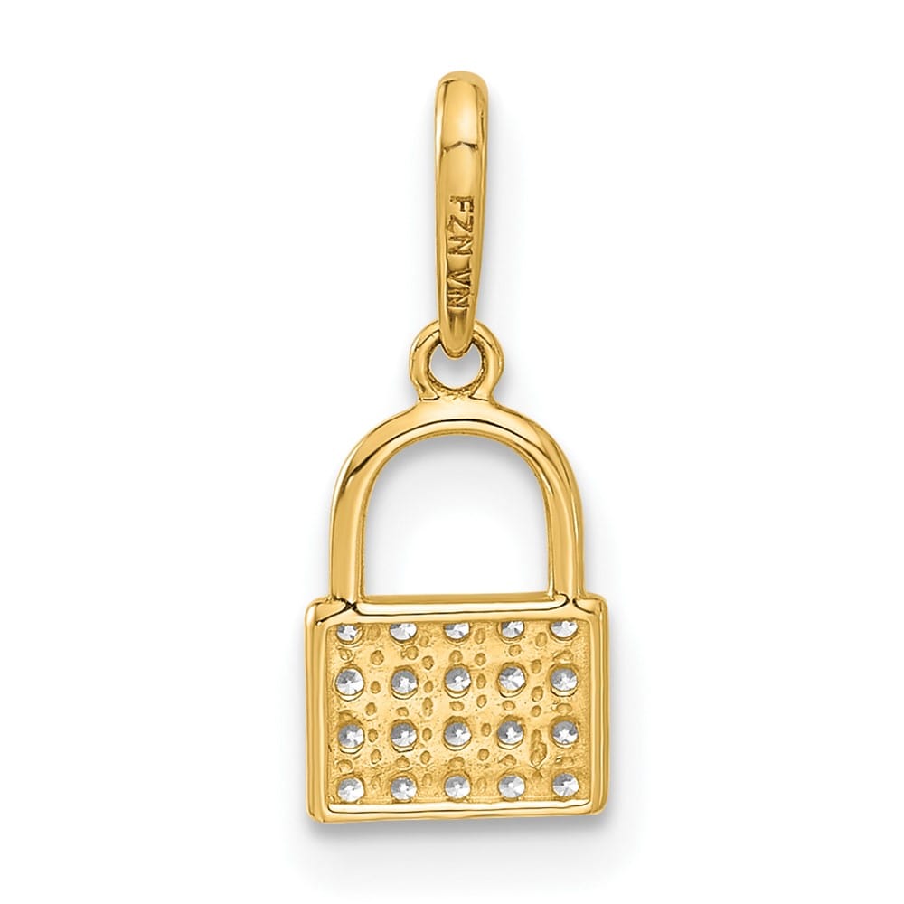 10K Yellow Gold Solid Polished Medium CZ Padlock Charm