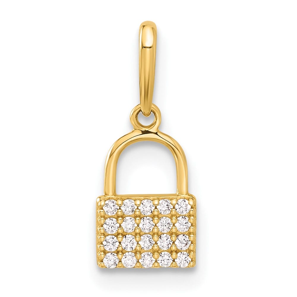 10K Yellow Gold Solid Polished Medium CZ Padlock Charm